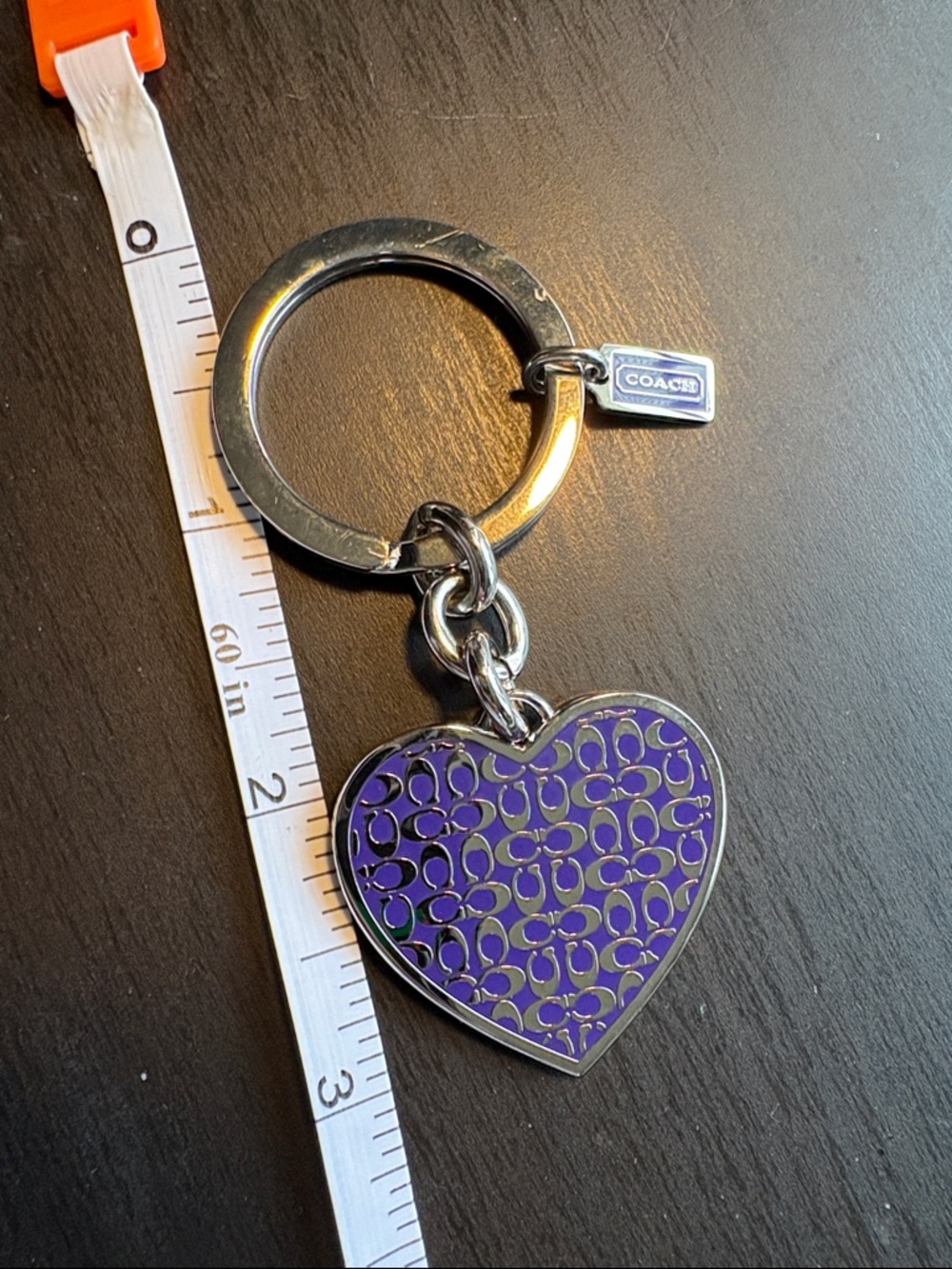 Coach Purple Enamel Heart Keyring with Signature 'C' Pattern - Picture 1 of 3